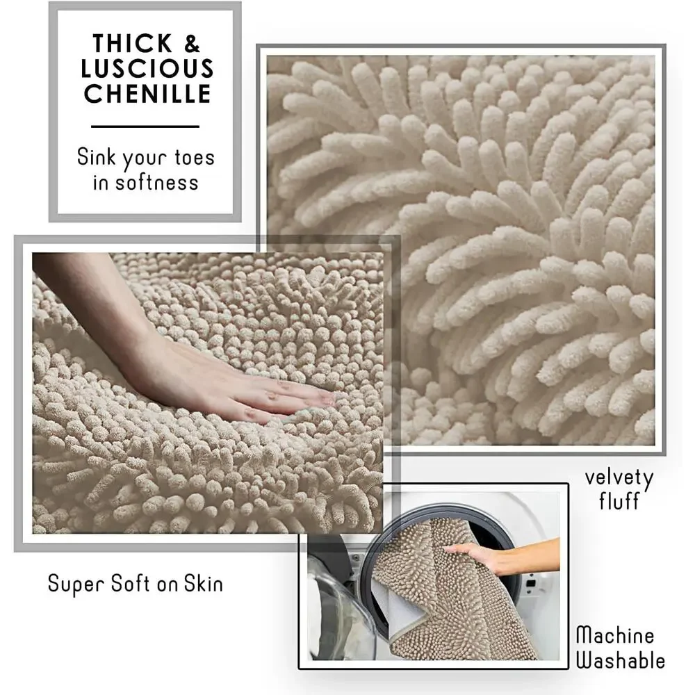 Hearth & Harbor Bathroom Rugs, Chenille Bath Mat Non-Slip Backing Rubber NWT